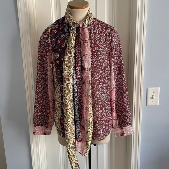Soft Surroundings Small Langdon Patchwork Paisley Top Blouse Button Tie BOHO - Picture 2 of 8